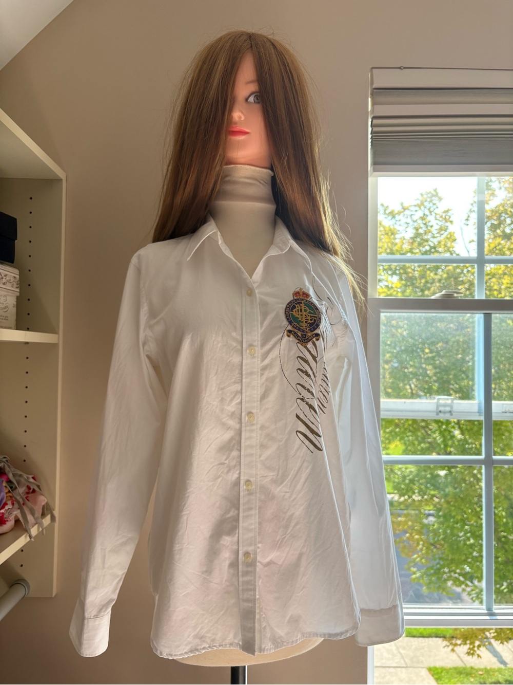Ralph Lauren White Button-Down Shirt with Embroidered Crest